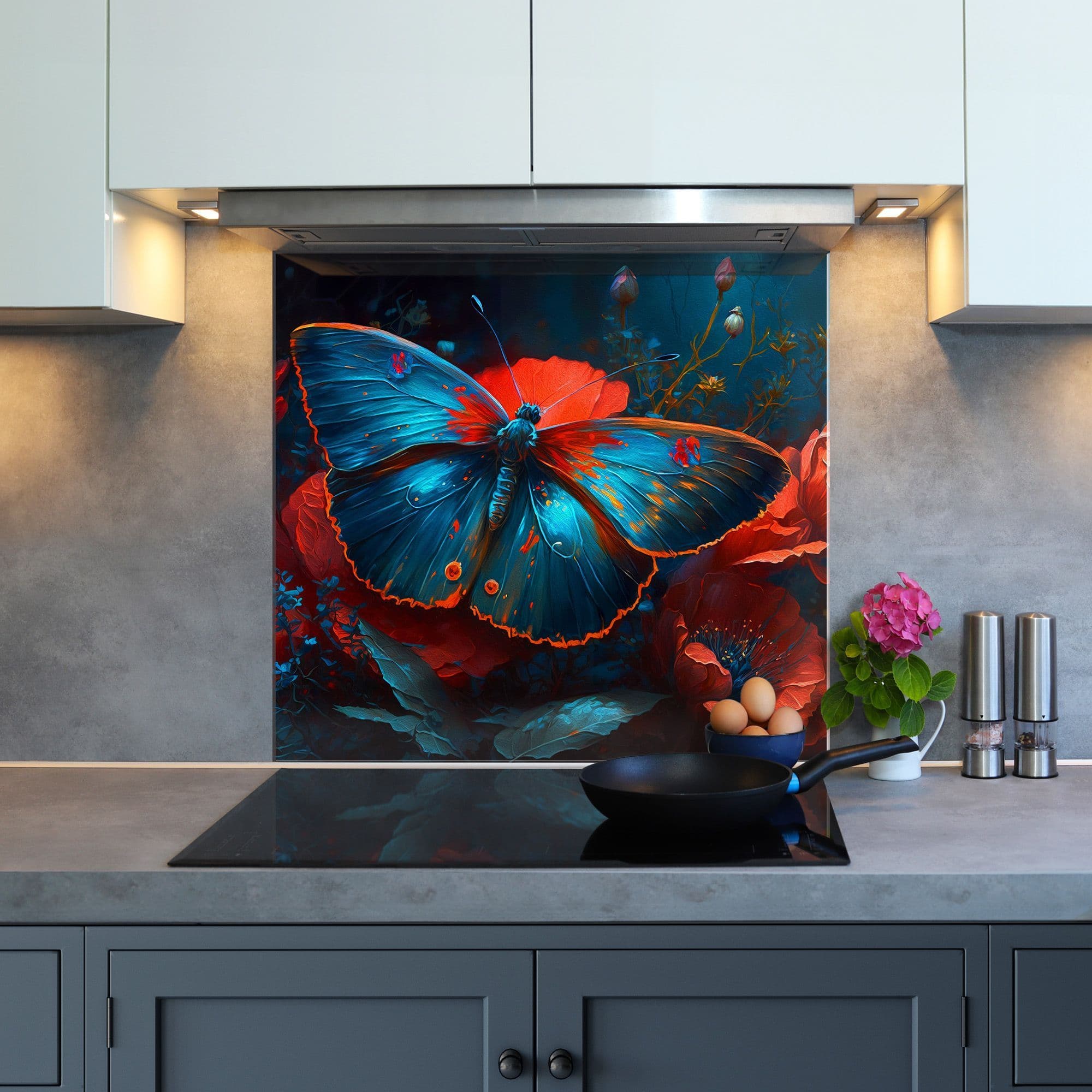 Butterfly with flowers kitchen glass splashback 1st Glass Art